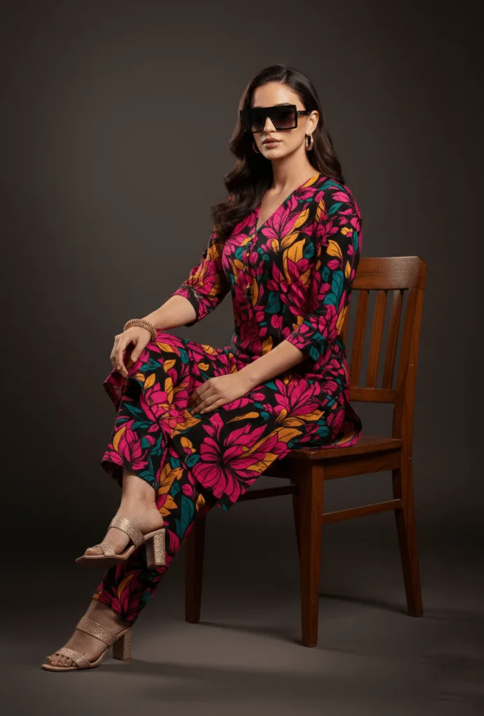Bold Floral Printed Kurta Set for Women